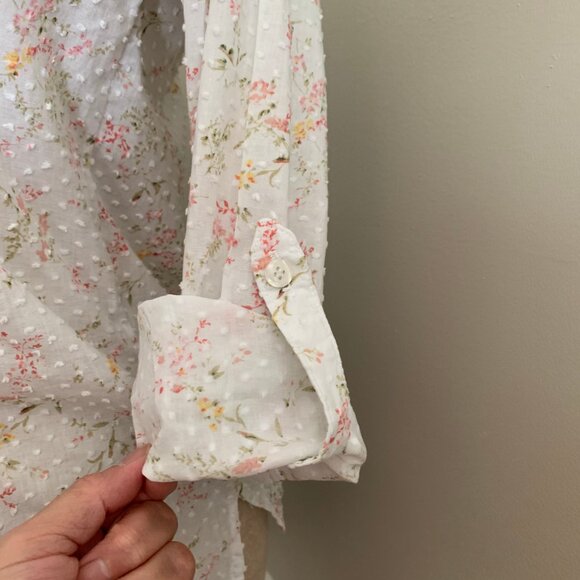 Seaplane Cotton Swiss Dot Split Neck Popover Long Roll Tab Sleeves Blouse XXS - Picture 6 of 12